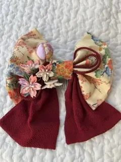 和風リボン ヘアアクセサリー 花飾り付き
