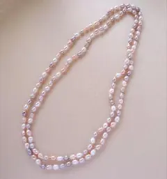 マルチカラー淡水パール真珠・ロングネックレス 2連3連 145センチ