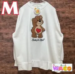 スージーズー　トレーナー　ロンT 裏毛　サガラ刺繍　テディベア　ブーフ　白