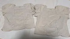 ベージュチェック パフスリーブ トップス 100.110