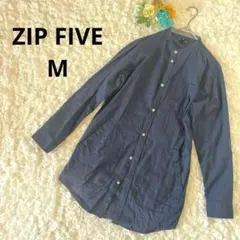 ZIP FIVE ジップファイブ　ノーカラー　シャツワンピース　ネイビー　M