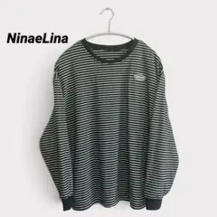 【NinaetLina】 ボーダー長袖カットソー ブラック カジュアル 韓国