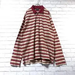 【ユニクロ/UNIQLO】ボーダー 長袖ポロシャツXL襟付き ストライプ 綿