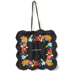 【極美品】シアタープロダクツ フラワー刺繍 トートバッグ ブラック 別注