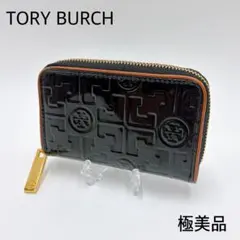 極美品 ＊ トリーバーチ モノグラム エナメル ラウンドジップ コインケース 黒