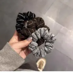 ストライプ柄 ニットシュシュ 3色セット ヘアゴム