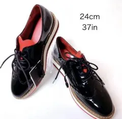 ZARA 　エナメルシューズ　24cm 黒　赤　ハート