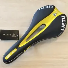 自転車サドル スポーツバイク仕様 薄型 ブラック黄ラインのサムネイル
