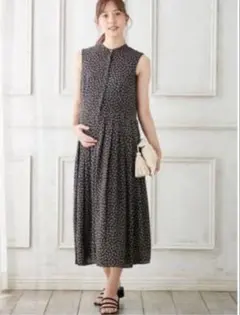 ANGELIEBE ペイズリー柄ノースリーブワンピース　ブラック