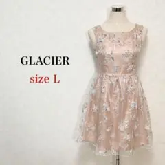 GLACIER シアーレースフラワーワンピース 薄ピンク L 3枚仕立て