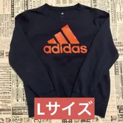 adidas アディダス　ビッグロゴ刺繍スウェットトレーナー L 古着 ネイビー