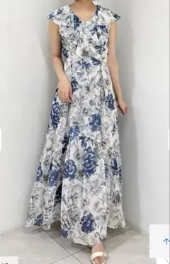 GRACECONTINENTAL フラワープリントフリルワンピース ベージュ