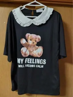 クマプリント フリル襟 Tシャツ