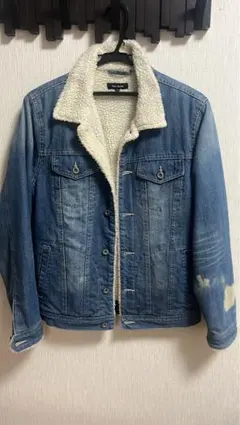 デニムジャケット ボア襟付き ウォッシュ加工