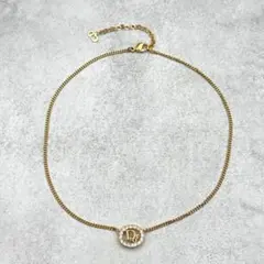 【美品】 Dior CDロゴ ネックレス ラインストーン ゴールド ヴィンテージ