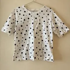 【美品】ミシェルマカロン 日本製 ドット柄半袖カットソー 綿100% スリットのサムネイル