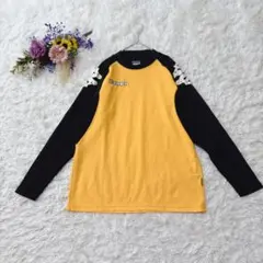 Kappa　長袖Tシャツ　ストレッチ　ロゴ刺繍　ジム　スポーツ　黒　黄色 M