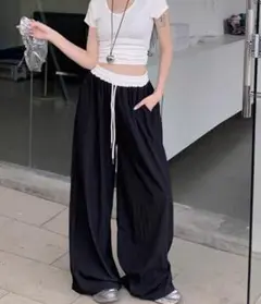 HALEY PESCA バイカラー　ワイドパンツ　ダブルウエスト