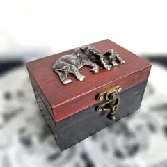 タイ土産 ヴィンテージ ゾウの親子 彫刻付き 木箱 小物入れ アジアン雑貨