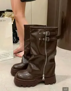 SHEIN ウエスタンブーツ コーヒーブラウン CN40のサムネイル