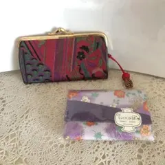 和柄がま口財布鈴チャーム付きと和柄ポケティッシュ2個セット