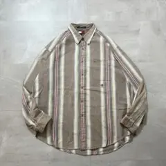 90sTOMMY HILFIGERストライプシャツXL刺繍ロゴベージュ古着のサムネイル