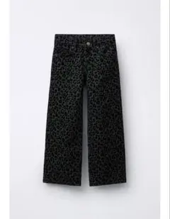 ZARA ブラックヒョウ柄ワイドレッグデニムパンツ