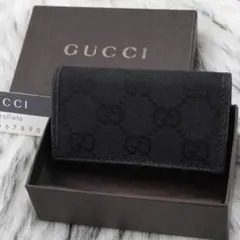 未使用品　箱付き　GUCCI グッチ　キーケース　GG柄　ロゴグラム　ブラック