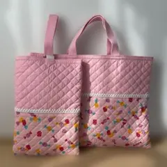 入園入学　2点セット　レッスンバッグ　上履き入れ　ハンドメイド　キャンディ