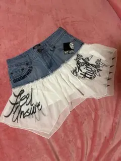 GHOST OF HARLEM デニム×シフォン スカル ロゴプリント スカート