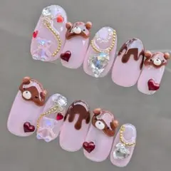 バレンタイン とろけるくま 〜♡チョコ ネイルチップ