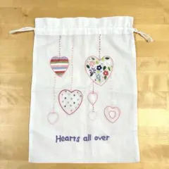 PLAZA プラザ　刺繍　巾着袋　ハート柄　花柄　白　旅行　トラベルグッズ