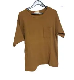 ブラウン リブ編み Tシャツ 半袖　おしゃれTシャツ