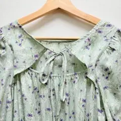 【Ray Cassin】Vネック ロングワンピース ミントグリーン 花柄 5分袖