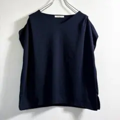 ショコラフィネローブ◇きれいめ　カットソー　半袖　Vネック　ネイビー　オフィスのサムネイル