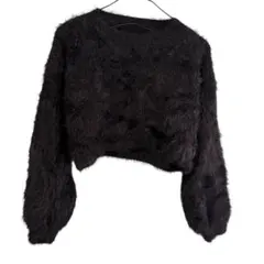 ラブユ. シャギーニット ショート丈 ブラック 長袖 ニット トップス