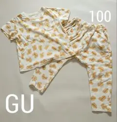 【USED】GU たべっ子どうぶつ 総柄 Tシャツ パンツセット 100