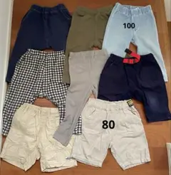 80〜100 半ズボン長ズボン8枚まとめ売り記名無し