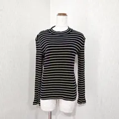 ユニクロ リブボーダー長袖カットソー 黒×白（M）すっきり細見え