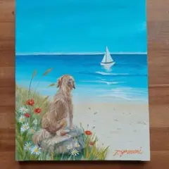 夢見多恵画　新作　原画　風景画　乗りたいワン❗F3　27.3×22×1