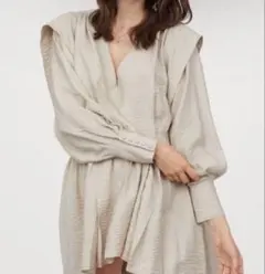 H&M ベージュ Vネック 長袖　ミニワンピース　テュニック