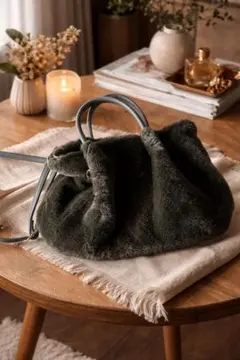 オリーブグリーン ファー ショルダーバッグ