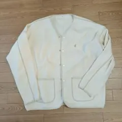 グンゼ　クリーム色 フリース ノーカラーカーディガン L