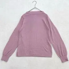 t105【Sunauna】長袖リブニット　ハイネック　ピンク　M