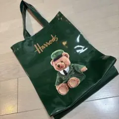 新品　Harrods グリーン トートバッグ テディベア　ロンドン