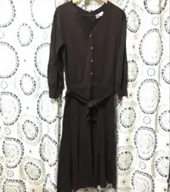 新品 オペークドットクリップ 長袖 ロングニットワンピース ブラウン 40 L