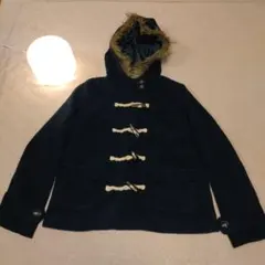 ネイビー ダッフルコート ファー付きフード
