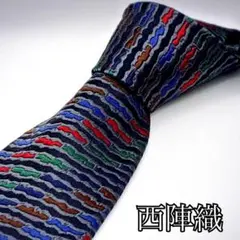 西陣織 ネクタイ シルク 日本製 総柄 抽象柄 ネイビー×マルチカラー