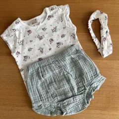 petit main ヘアバンドロンパースブルマセット