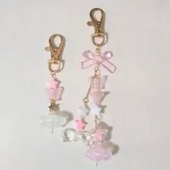 ピンク ビーズキーホルダー 2個セット